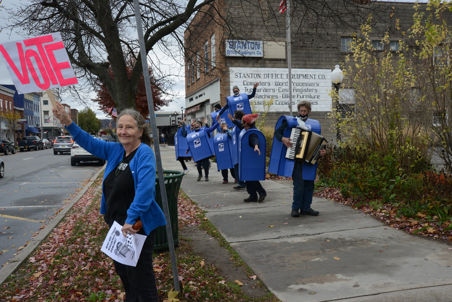 The dancing mailboxes made their way from Honesdale to Hawley to spread the word about voting this election.